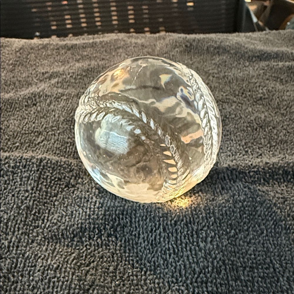Clear Glass Baseball Paperweight